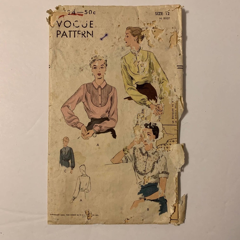 Vogue Vintage 1950's Pattern #6984 Women's Blouse‎ Size 12-20